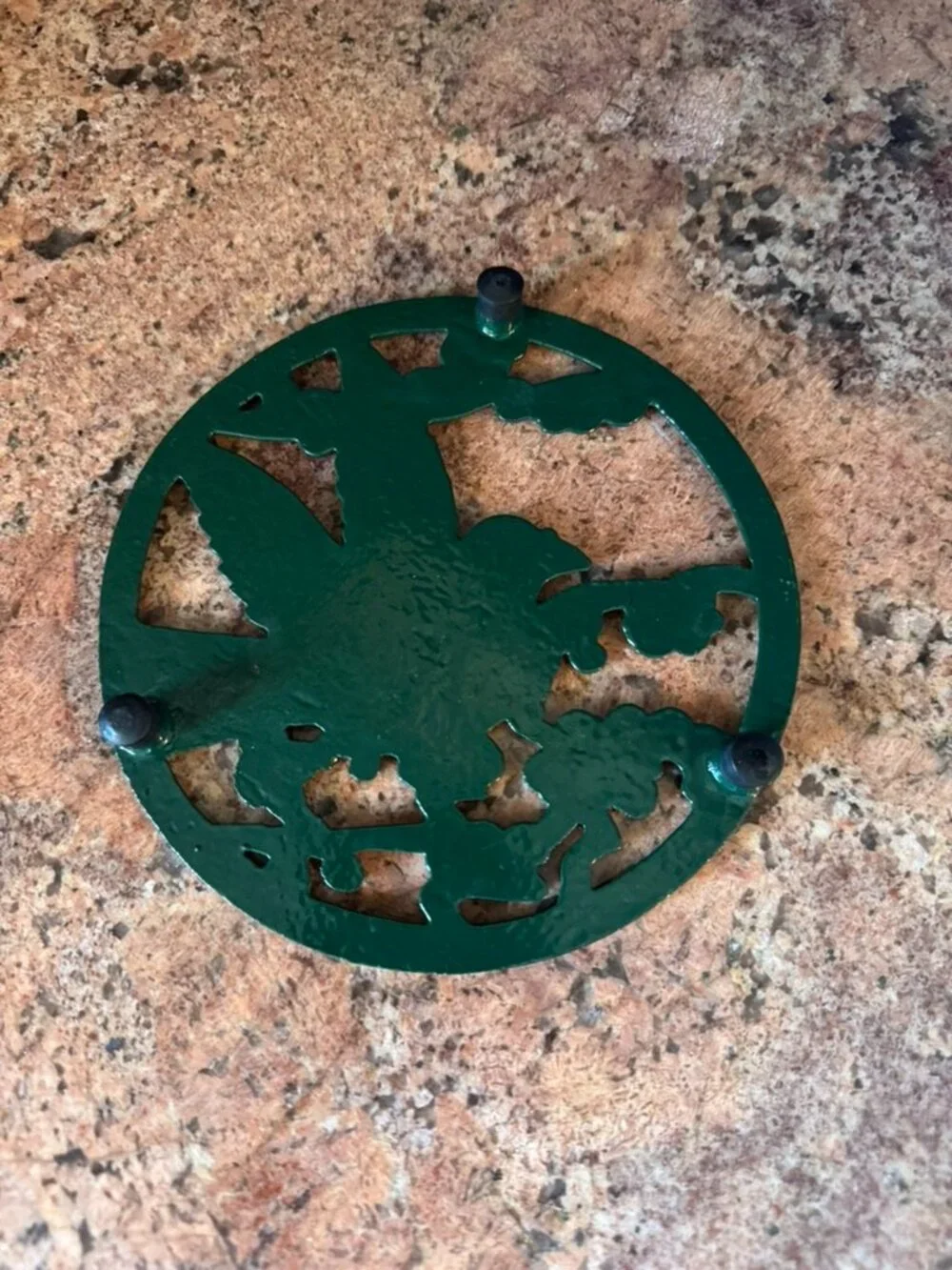Vintage Forest Green Cast Iron Bird Trivet - Footed Hot Plate / Wall Decor